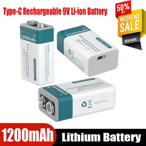 USB 9V Rechargeable Battery 1200mAh Type-C Rechargeable 9V Li-ion Battery for Helicopeter Model Mult