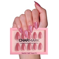 CHARMARK Press on Nails Short Almond Pink Crystal Cat Eye Gel Fake Nails Decorations Manicure Nails