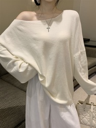 94752 Multi-Color Optional Solid Color Loose Slanted Shoulder Long-