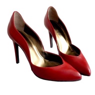 38碼 全新LANVIN棗紅色真皮心形波浪線條高跟鞋 法國頂級奢侈品牌