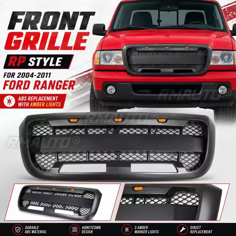 RP Style Front Grille Honeycomb Mesh ABS Replacement Grille with Amber Lights For Ford Ranger 2004-2