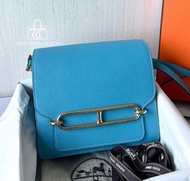 Hermes🌈Mini Roulis 19💙北方藍淺金扣 💙98新🌟豬鼻子🌟愛馬仕🌟Roulis19🌟