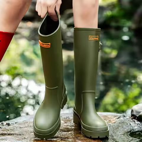 Women High-end Waterproof Rain Boots Women's Knee-length Fashion Rubber Rain Boots Girls' Shoes Rain