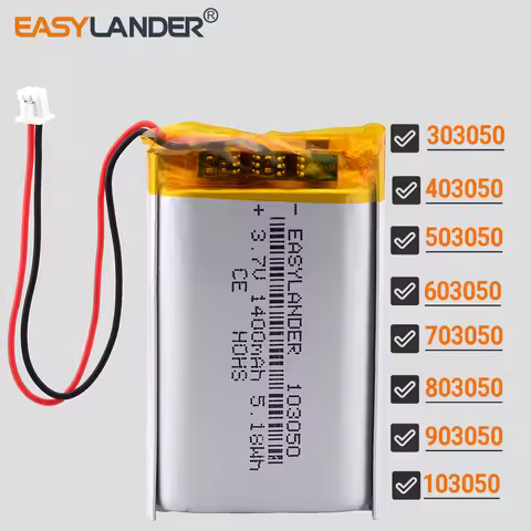 JST1.25mm 2Pin 3.7V 503050 800mAh 303050 403050 603050 703050 803050 903050 103050 123050 Lithium Li