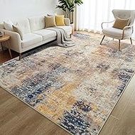Merelax 6x9 Beige Area Rug for Living Room, Large Washable Boho Abstract Bedroom Rugs, Modern Non Si