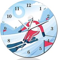 CIGERA 12 Inch Skiing Themed Wall Clock with Silent Clock Movement and Battery Operated, Great Decor
