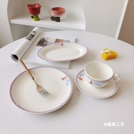 Korean Style ins Simple French Letter Western Food Plate Ceramic Household French Soup Plate Retro H
