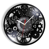 Steampunk Owl Retro Industrial Gears Clock Vinyl Album Record Art Home Decor Gothic Grandfather Vict