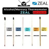 ZEAL/ENGLAND Alcohol(Red)/Mercury (Silver) Thermometer Lab Clinical Analytical Use Liquid Use Penyuk
