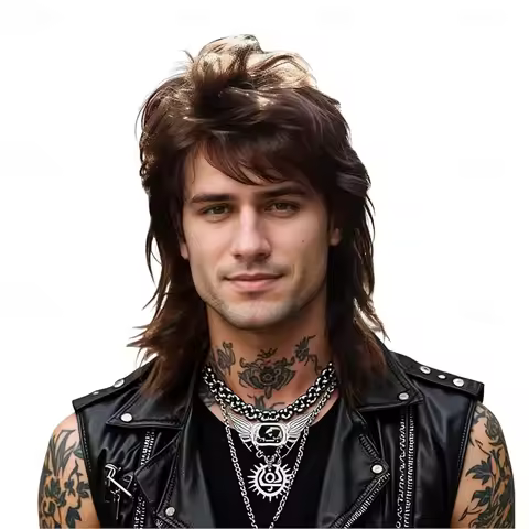 Synthetic hair Men's 80s Rock Mullet Wig Brown Retro Hairstyle for Cosplay Party Vintage Fashion