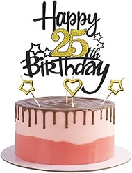 25th Birthday Cake Decoration, Heart Star Birthday Candle Glitter Happy Birthday Cake Topper for Bir