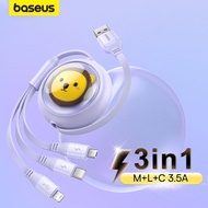 Baseus Leo Retractable Charging Cable 3 in 1 USB to M+L+C 3.5A Fast Charging Data Core