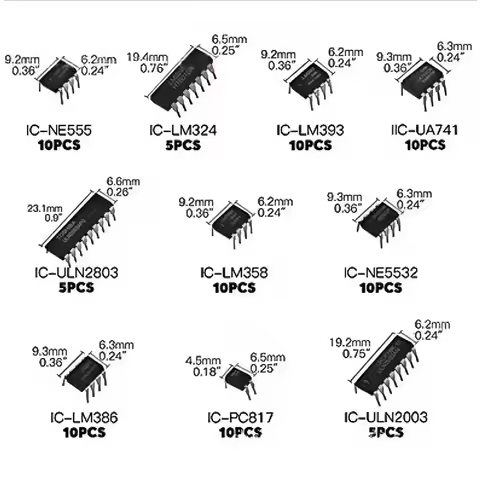 Integrated Circuit Chip Kit 10 Value IC Chip NE555 LM324 LM393 UA741 ULN2803 LM358 LM386 NE5532 ULN2