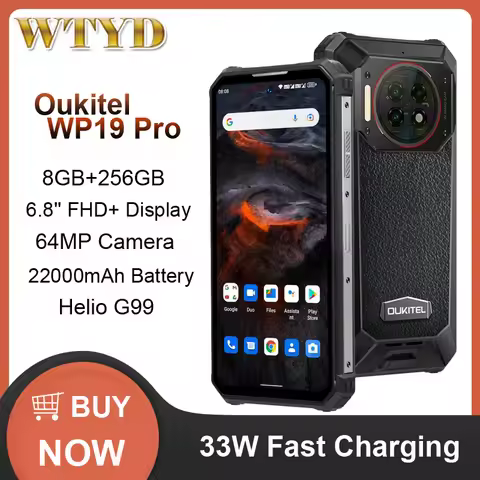 Oukitel WP19 Pro Rugged Phone 8GB+256GB 6.8 inch Smartphone 22000mAh 64MP Camera Helio G99 Cellphone