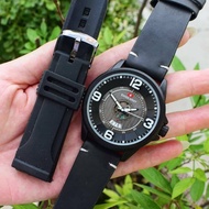 Jam Swiss Army set kulit hitam + karet hitam