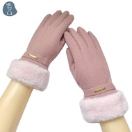 [PANDAB] Autumn Winter Warm Suede Gloves Plus Velvet Thiened Plush Decor Cuff Gloves Outdoor Coldpro