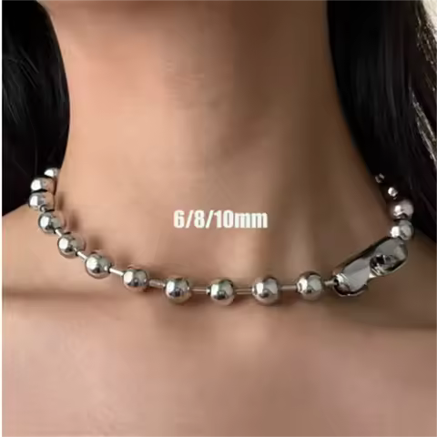 6/8/10mm Stainless Steel Ball Chain Layering Necklace for Women Men Oversize Chunky Chain Choker Gru