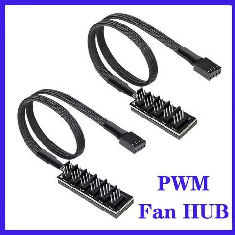 1 to 5/6 PWM Fan Hub PC CPU Cooling 4PIN Fan Power Cable Hub Adapter Sleeved Case Splitter for Compu