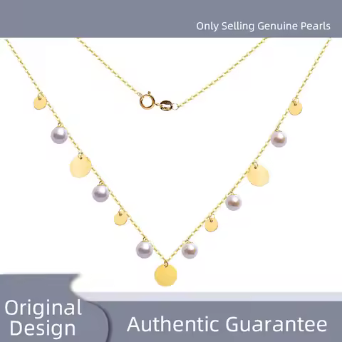 New Real 18K Yellow Gold Natural Seawater Pearl Necklace Pendant Au750 Fine Jewelry Round Aniversary
