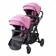 [Unilove] DLXtour Single to Double Convertible Baby Twin Stroller Complete Set | Newborn to 22kg- Jet Black / Wild Rose