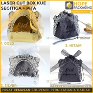 Lasercut Triangle Cake Box Plus Ribbon Gift Box Candy Eid Mubarak Lebaran Size 6x4x7.5cm