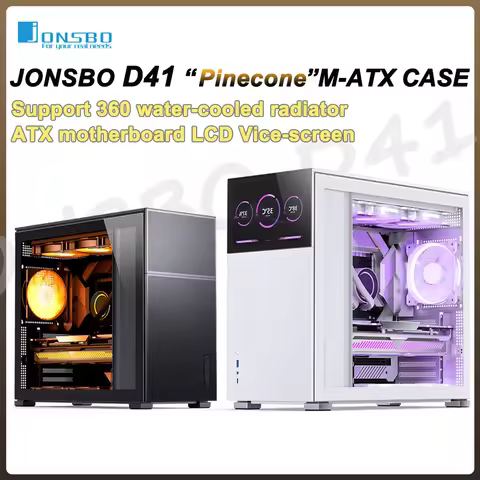 JONSBO Pinecone D41 Computer Case ATX Mainboard Mesh Side Transparent Glass Wite Screen Games Chassi