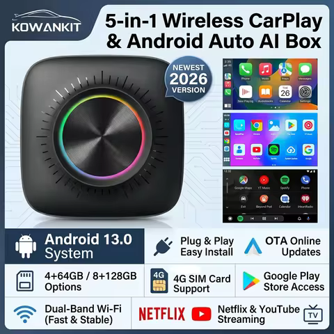 8+128G Android 13 Wireless Carplay AI Box KowanKit 2026 SIM Card Slot Android Auto 5in1 Plug Play Ca