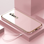 Hontinga Casing Case For OPPO Reno Reno2 Reno 2 Reno Z Case Solid Color Luxury Chrome Plated Soft TPU Square Phone Case Full Cover Camera Protection Anti Gores Rubber Cases For Girls