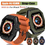 New Modification Kit Stainless steel case+AP Silicone strap compatible for Apple Watch series 9 45mm i Watch 8 7 6 5 4 SE 45mm 44MM