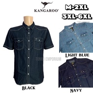 Kangaroo Men’s Denim Shirt Short Sleeve Stretchable Plus Size M-6XL / Kemeja Denim Jeans Lengan Pend