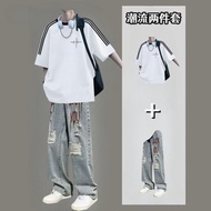 Summer Short-Sleeved Top T-Shirt Three-Pole Half-Sleeved S710+K81 Jeans Suit P44