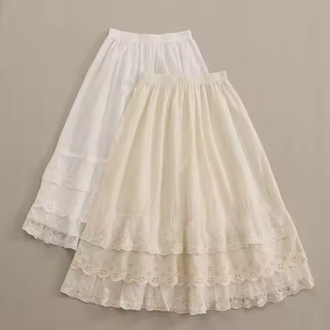 Mori Kei Lace Long Skirt Women Vintage Cute High Waist Loose Fairycore Lace Patchwork A-Line Midi Sk