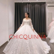 Pre order gaun pengantin putih lengan sabrina gaun import harga murah