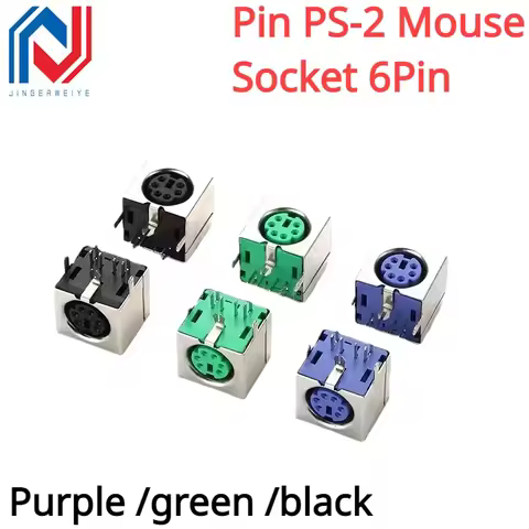5Pcs/lot PS2 Keyboard Socket Female Jack Connector 6P/6 Pin PS-2 Mouse Socket 6Pin purple green blac
