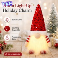 YVE Christmas Gnome Figurine, Plush White Beard Light Up Lighted Gnome Decoration,  Fabric Freestand