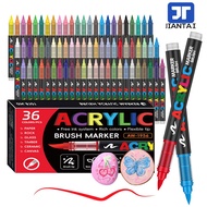 Acrylic Marker Pen for Rock Painting, Brush Tip Paint Markers Fabric Markers Waterproof Paint 12/24/