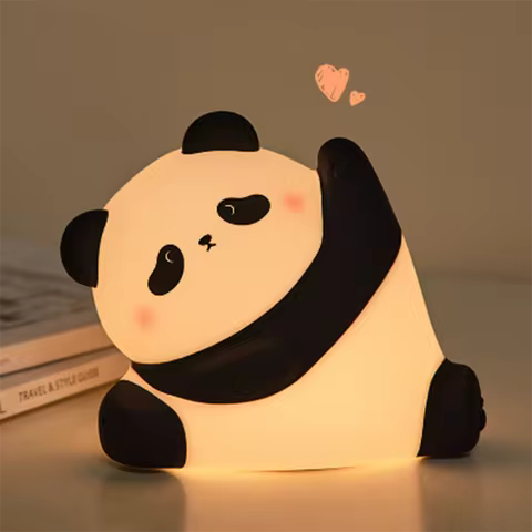Cute Panda LED Night Light Silicone Squishy Lamp 3 Levels Dimmable USB Rechargeable Bedroom Bedside 