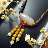 項鍊 古銀玉意-金色露珠 黃玉髓+黃玉+銀+手工編織