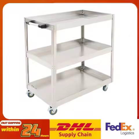 Serving Cart 3 Tier 4 Wheel Brakes Utility Cart Storage Cart Mobile Cart Sturdy Durable for Warehous