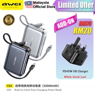 【3C Certified】Awei C03 20000mAh Powerbank 45W Fast Charging Power Bank Awei C04 10000mAh Powerbank A