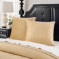 Querencia Set of 2 Velvet Euro Shams - 26x26 Pillow Covers Quilted, Beige Euro Pillow Shams Square,