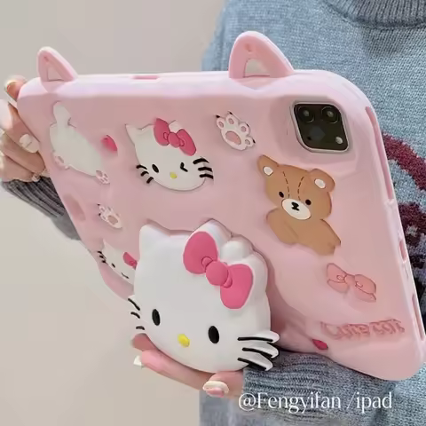 Sanrio Hello Kitty Silicone Protective Case With Holder For Apple IPad 10th Gen IPad Mini 2 3 4 5 6 