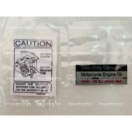 HONDA EX5 DREAM MOTOR MOTORCYCLE STIKER STICKER USE ONLY GENUINE ENGINE OIL 10W30 10W-30 EX5 CAUTION BATTERY BATERI