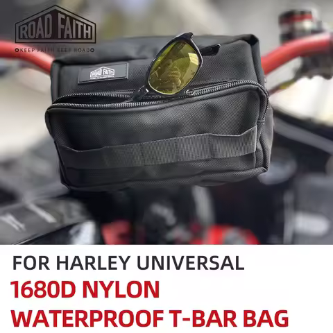 Road Faith Motorcycle T-Bar Bag Nylon Front Handlebar Bag Waterproof for Harley Davidson Motorcycle 
