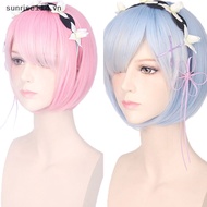 Fashion  Hajimeru Isekai Seikatsu Rem Ram Twins Blue Pink Cosplay Wig +Pins Party New  .