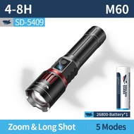 ไฟฉาย LED ฉลามยิ้มสว่างมาก M60 7000LM 5โหมด26800 Type-C ไฟฉายชาร์จไฟได้ SD5409ให้แสงสว่างแคมป์กลางแจ