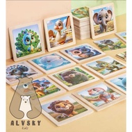 ALVSKY WOODEN PUZZLE 6 PCS CUTE ANIMAL EDUCATIONAL TOYS FOR CHILDREN WOODEN MINI PUZZLE 6 PIECES
