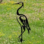 1pc Metal Painted Garden Decor Wrought Iron Egret Silhouette Sculpture, Outdoor Metal Bird Statue Gr