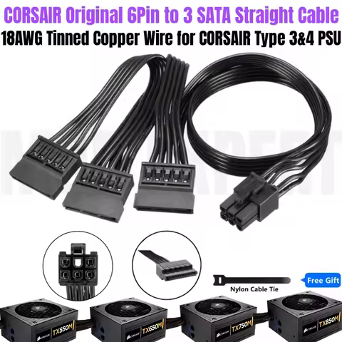 Original CORSAIR 6Pin to 3 SATA Male Straight Hard Drive HDD SSD Power Cable for TX850M TX750M TX600