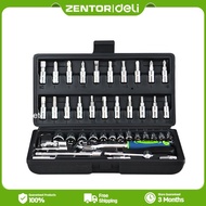 Deli ZENTOR 46 PCS Ratchet Socket Wrench Set Car Repair Tool Wrench Combo Tools 1/4inch Ratchet Wren